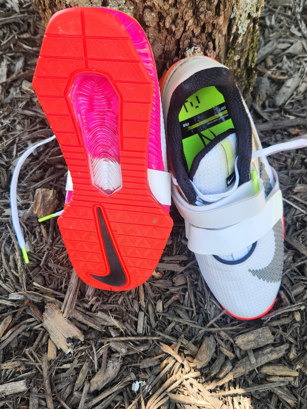 Nike Mens Weightlifting White Sneakers with Neon Orange and Pink Trim - Picture 5 of 12